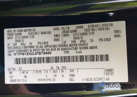 2018 Ford F150 Xlt z USA, uszkodzony, nr VIN 1FTFW1EG2JFB78480